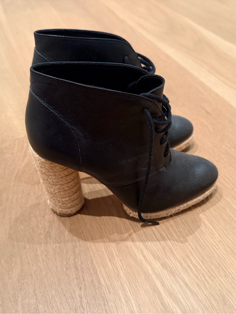Loeffler Randall Black Lace-Up Espadrille Block Heel Ankle Boots